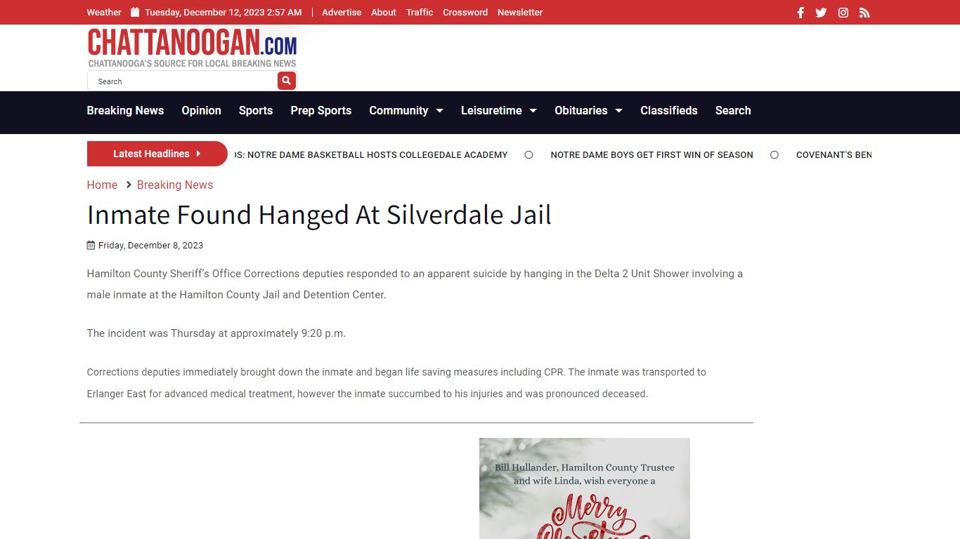 Inmate Found Hanged At Silverdale Jail - Chattanoogan.com